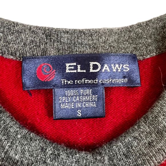 El Daws 2 ply Cashmere Cardigan Sweater Button Front Stacked Pockets Red Gray, S - Picture 4 of 8